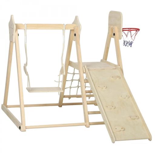 Tobogán Infantil 5 en 1 Estructura de Escalada con Tobogán Columpio Aro de Baloncesto Tabla Red de Escalada Natural [10]