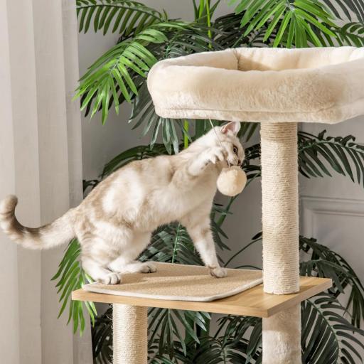 Árbol Rascador para Gatos con Plataforma Torre Escalador para Gatos con Hamaca Caseta Cama Postes 48x40x126 cm Beige [4]