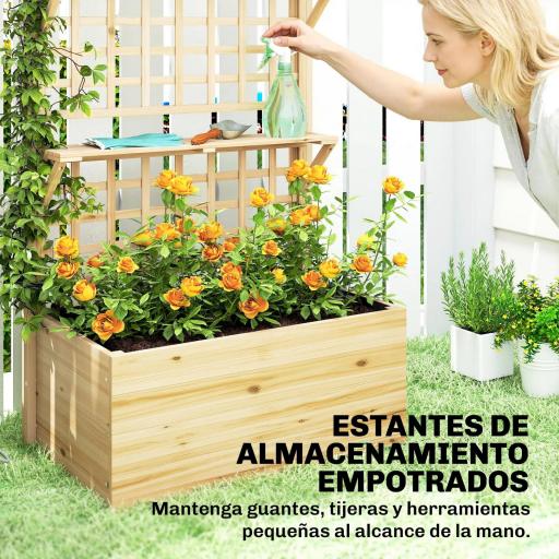 Jardinera con Enrejado y Techo de Madera para Plantas Trepadoras con 2 Estantes Drenaje y Forro 76x43,5x177 cm Natural [5]