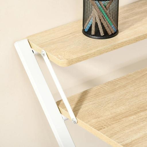 Mesa de Estudio Plegable con Estante Superior Estilo Moderno para Sala Oficina Dormitorio 81,5x70x84 cm Natural y Blanco [8]