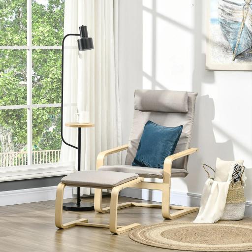 Butaca de Salón con Otomana Sillón con Respaldo Alto Reposabrazos y Almohada Extraíble 67x78x92 cm Gris