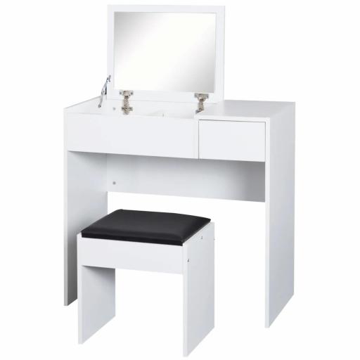 Tocador de Maquillaje con Taburete Mesa de Maquillaje con Espejo Tapa Abatible y Cajas 80x40x79 cm y 40x30x40 cm [8]