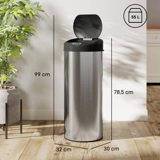 Cubo de Basura Cocina Automático 55 L de Acero Inoxidable con Sensor Infrarrojo Cierre Suave Antihuellas Plateado [7]