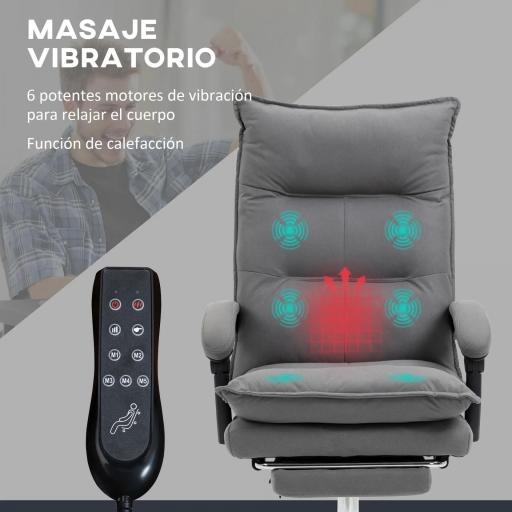 Silla de Masaje Reclinable con 6 Puntos de Masaje y 5 Modos con Función de Calefacción Ajustable 66x74x114-121,5 cm Gris [2]