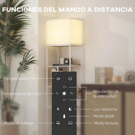Lámpara de Pie con Estantes Temperaturas de Color Ajustable 3000K-6500K Control Remoto Bombilla E27 Blanco [6]