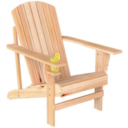 Silla Adirondack de Madera con Reposabrazos y Respaldo Alto para Terraza Balcón Exterior 72x95x93 cm Natural [8]
