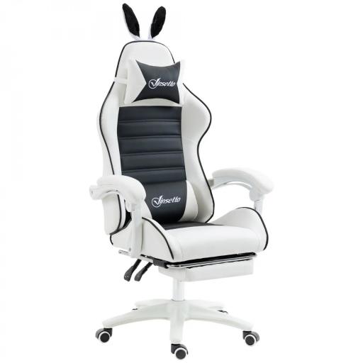 Silla Gaming Profesional de Cuero PU con Altura Ajustable Inclinable 135° Reposacabezas 65x63x136-142 cm Negro y Blanco [8]