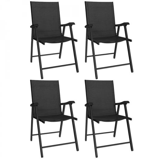 Conjunto de 4 Sillas de Jardín Exterior Plegables con Respaldo Alto y Reposabrazos para Terraza Playa 58x62x97 cm Negro [10]