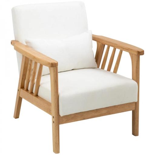 Sillón de Salón Tapizado en Terciopelo con Cojín y Patas de Madera de Caucho para Oficina 68x75x78 cm Crema [8]
