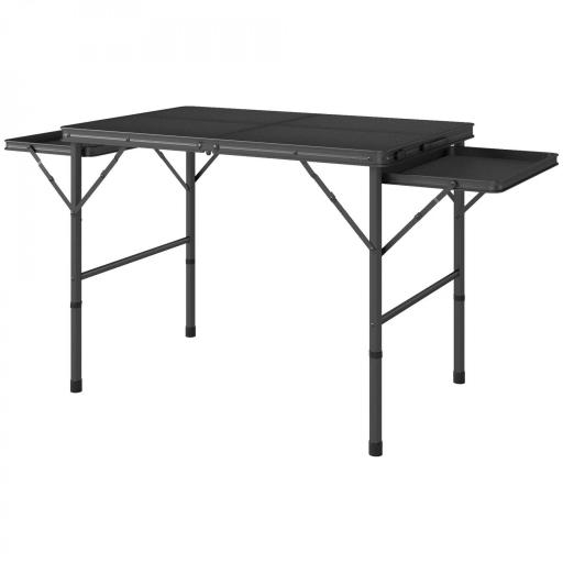 Mesa de Camping Plegable con Laterales Abatibles Altura Ajustable y Encimera Metálica de Rejilla 137x62x67 cm Negro [8]