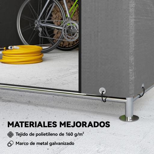 Carpa de Jardín para Bicicletas con Marco de Metal Galvanizado Puerta con Cremallera Impermeable Anti-UV 2,4x2x2 m Gris [4]