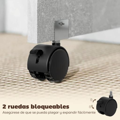 Mesa de Cocina Plegable con Ruedas 2 Estantes de Almacenaje y 2 Alas Abatibles Estilo Moderno 75x140x74 cm Gris Cemento [5]