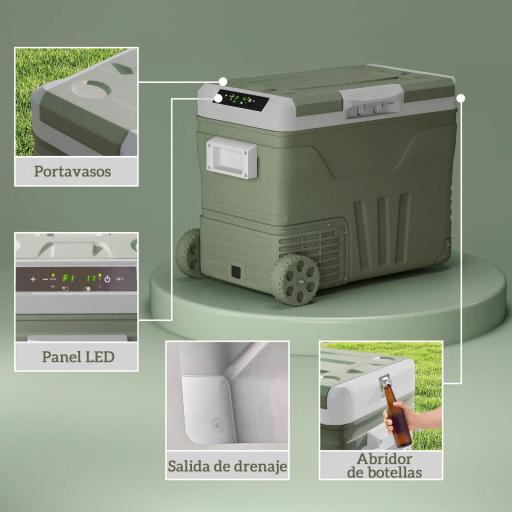 Nevera Portátil Eléctrica 45L Refrigerador de Coche 12V/24V -20℃ a +20 ℃ con Pantalla LED Táctil 64,5x43,5x53 cm Verde [3]