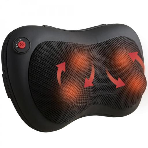 Cojín de Masaje Shiatsu con Calor y 4 Nodos Amasado Giratorio 3D Alivio de la Fatiga Muscular Negro [9]