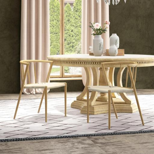 Pack de 2 Sillas de Comedor Moderno con Asiento de Cuerda de Papel Sillas de Cocina Apilables 51x51x71 cm Roble y Crema