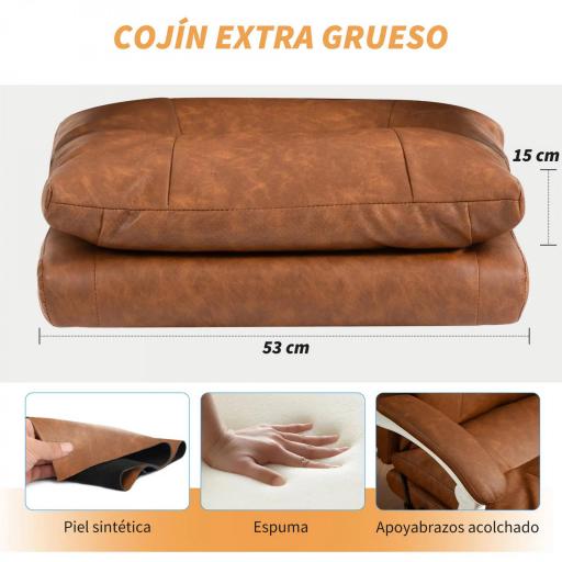 Silla de Escritorio con Soporte Lumbar Inflable Tapizada en PU Reposapiés Respaldo Reclinable Altura Ajustable Marrón [5]