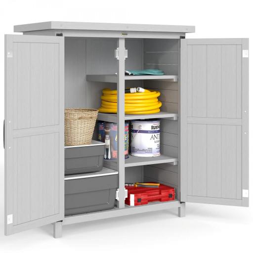 Caseta de Jardín de Madera 75x40x90 cm Armario para Almacenaje de Herramientas con 4 Estantes 2 Puertas Gris [8]