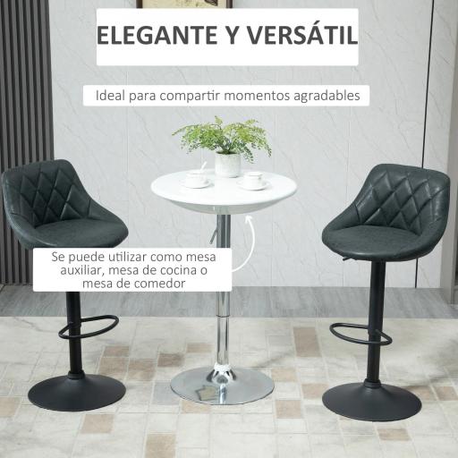 Mesa de Bar Regulable en Altura Giratoria 360º con Base Redonda Mesa Alta de Acero Moderna para Cocina Comedor Cafetería 61x61x76-97 cm Blanco [3]