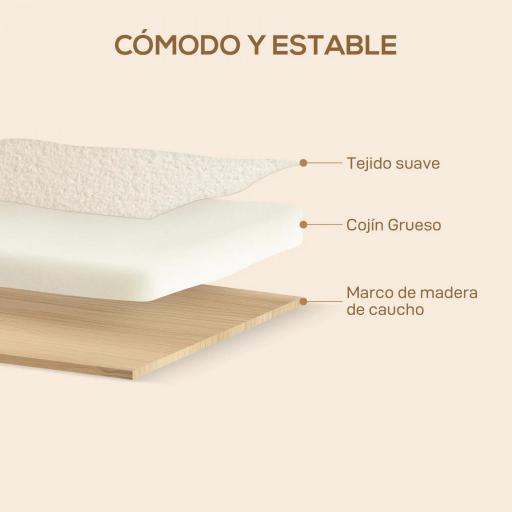 Sofá de 2 Plazas Tapizado en Borreguito 118 cm con Acolchado Grueso Reposabrazos y Patas de Madera Crema [5]