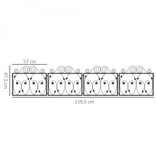 Vallas para Jardín Exterior de 4 Paneles 57x47,5 cm Vallas Decorativas de Jardín de Acero con Ángulo Ajustable Negro [1]