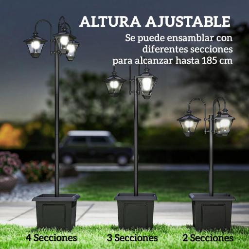 Farola Solar Exterior de Jardín con Macetero 3 Cabezales Impermeable Encendido/Apagado Automático y Altura Ajustable [5]