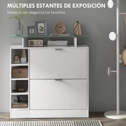 Zapatero con Cajones Abatibles Estantes Ajustables y Estantes Abiertos para 12 Pares de Zapatos 89x25x92 cm Blanco [2]