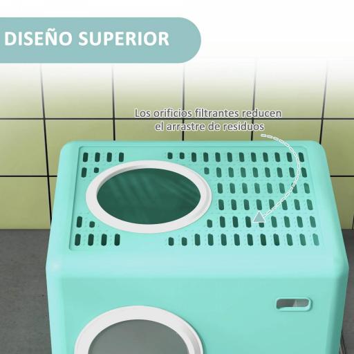 Arenero para Gatos Cubierto con Pala Bandeja Extraíble Entrada Frontal y Salida Superior 52x41x38,5 cm Verde [5]