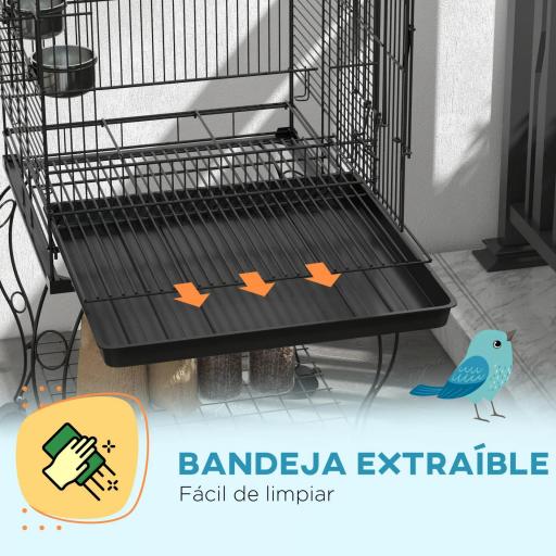 Jaula de Pájaros con Ruedas Jaula de Aves Exterior con Bandeja Extraíble Rejilla 2 Cuencos Percha 51x51x153 cm Negro [5]