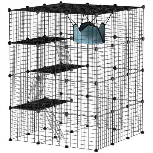 Jaula Grande para Gatos Interior de 4 Niveles con 5 Puertas 3 Plataformas de Salto 3 Rampas Hamaca 105x105x140 cm Negro [9]