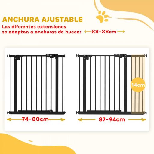 Barrera de Seguridad para Perros 74-94 cm con Extensión Montaje a Presión y Doble Bloqueo Negro [3]