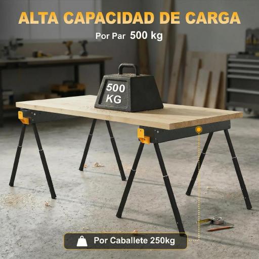 Set de 2 Caballetes para Sierra Plegables Altura Ajustable para Madera 2x4 con Asa Ganchos Soporta hasta 500 kg Negro [6]