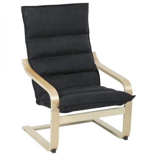 Sillón de Salón Moderno con Respaldo Alto Acolchado Patas de Madera y Tapizado en Terciopelo 67x83x105 cm Negro [12]
