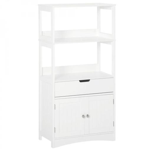 Armario de Baño con 3 Estantes Cajón y 2 Puertas Mueble de Almacenamiento de Suelo Moderno para Cocina Dormitorio Salón 60x33x122,5 cm Blanco [3]