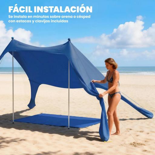Carpa Playa Plegable con Esterilla UPF50+ Postes de Aluminio Pala Estacas y Bolsa de Transporte Azul [2]