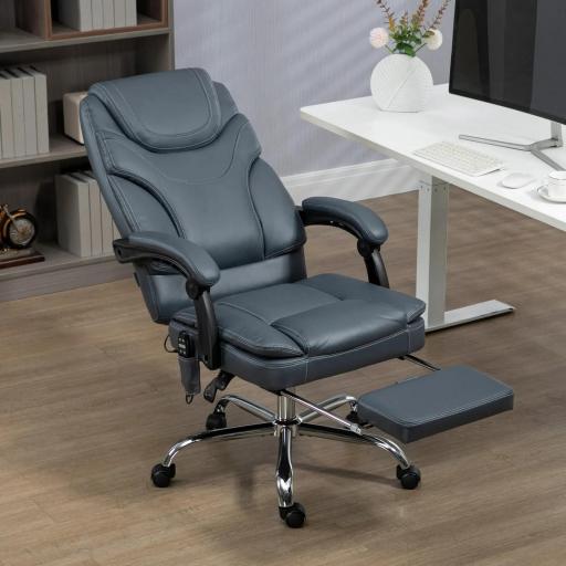 Silla de Oficina de Masaje con 6 Puntos de Vibración Tapizado en Cuero PU Silla Escritorio Reposapiés 67x67x121 cm Gris [7]