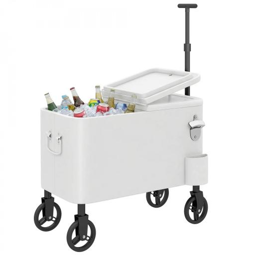 Carrito Nevera de 56L con Ruedas Mango Ajustable Abrebotellas Recogetapas Drenaje y Asa 75x35x120 cm Blanco [9]