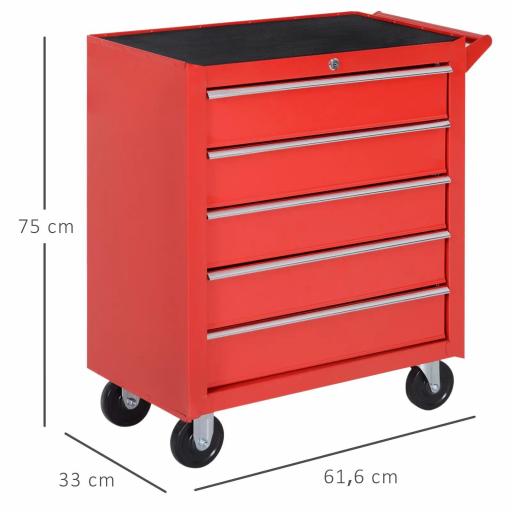 Caja Taller Carro de Herramientas con Ruedas Cerradura tipo Mueble de Almacenamiento para Taller Garaje y Hogar Chapa de Acero 69x33x75 cm Rojo [1]