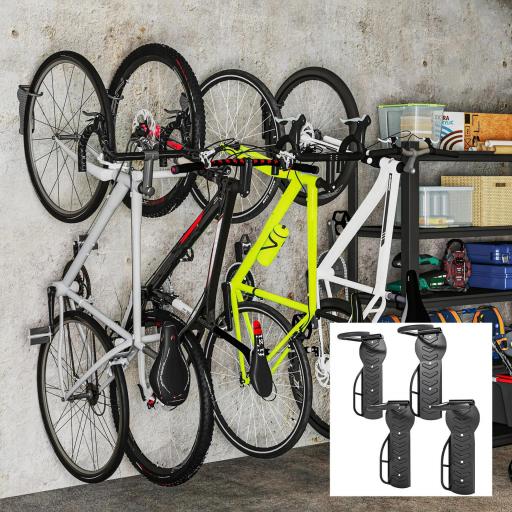 Soportes de Pared para Bicicletas de 4 Piezas Plegables hasta 30 kg con Tornillos para Casa Garaje y Sótano Negro [0]