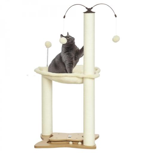 Árbol Rascador para Gatos con Hamaca Postes de Sisal Bolas Colgantes y Múltiples Juegos 53,5x53,5x90 cm Beige [9]