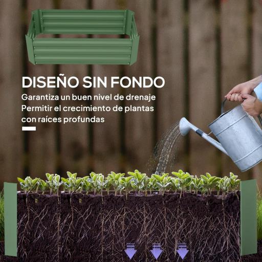 Juego de 2 Jardineras Exterior Grandes de Acero Galvanizado Huertos Urbanos para Terraza Jardín 100x50x30 cm Verde [3]