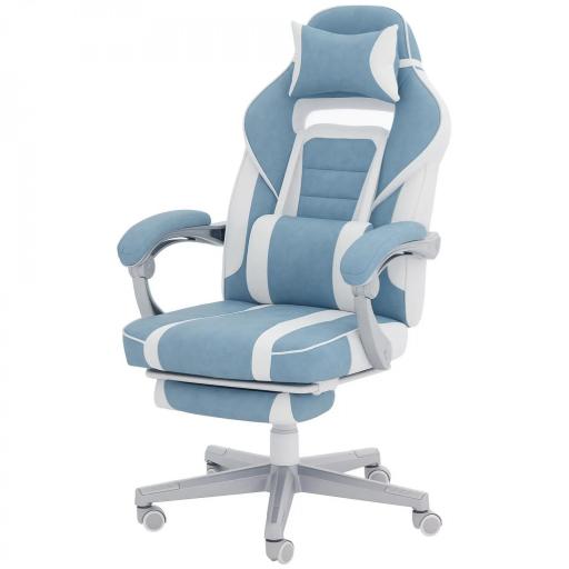 Silla Gamer Reclinable con Altura Ajustable Reposapiés Retráctil Soporte Lumbar y Reposacabezas Desmontable Azul [8]