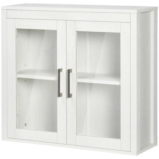 Armario de Baño de Pared con Puertas de Vidrio y Estante Ajustable Mueble Colgante Moderno 60x19,5x54 cm Blanco [3]