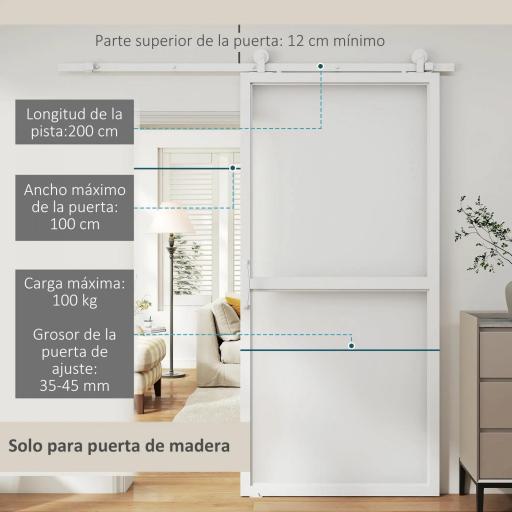 Herrajes para Puertas Correderas 200 cm Kit de Accesorios para Puerta Corredera con 2 Rieles y Guía Blanco [3]