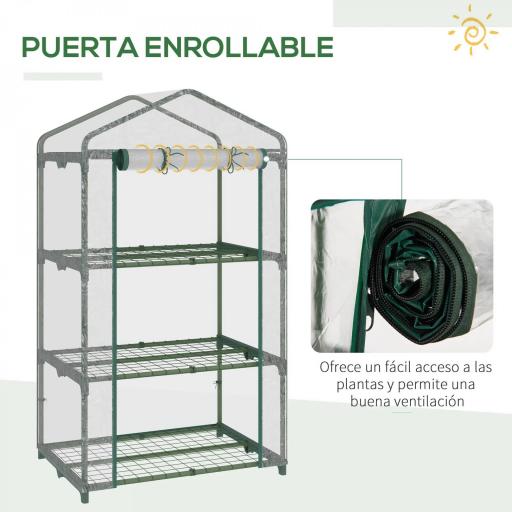 Invernadero de Jardín de 3 Niveles Invernadero de Terraza con 3 Estantes Puerta con Cremallera Marco de Acero Cubierta de PVC para Cultivo de Plantas Flores 69x49x125 cm Transparente [4]