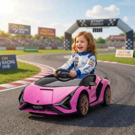 Coche Eléctrico para Niños de +3 Años Lamborghini SIAN Coche de Batería 12V con Mando a Distancia Apertura de Puerta Música MP3 USB y Faros 3-5 km/h 108x62x40 cm Rosa