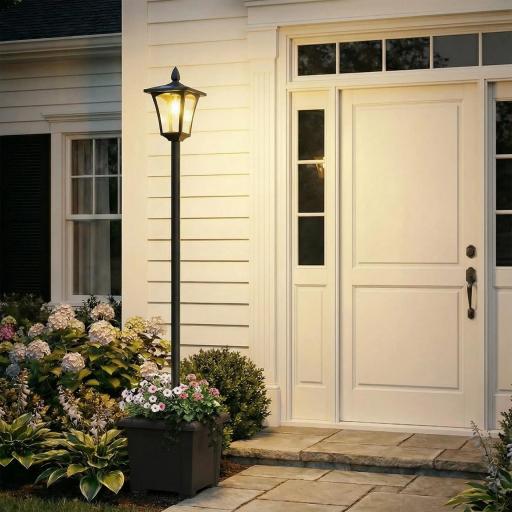 Farola Solar Exterior de Jardín con Macetero Poste de Aluminio IP44 Encendido/Apagado Automático 33x33x160 cm Negro [6]