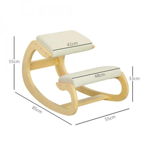 Silla Ergonómica de Rodillas Silla de Rodillas de Madera Taburete Ergonómico Cojín Acolchado 55x85x55 cm Crema [1]