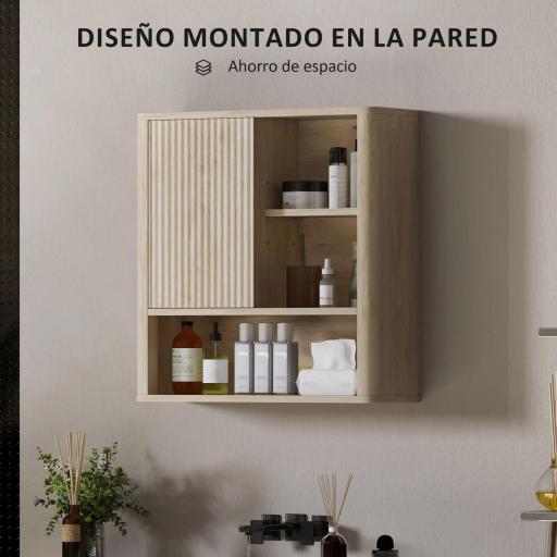 Armario de Baño de Pared con Puerta Corredera 5 Compartimentos y Estantes Ajustables 60x20x62 cm Blanco [4]