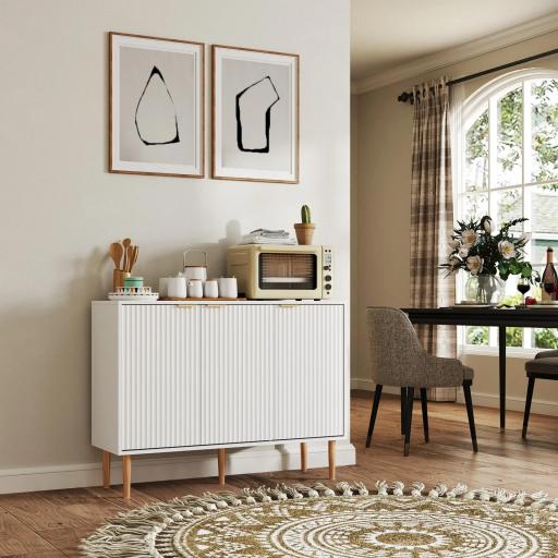Aparador de Salón con Estante Ajustable Aparador de 3 Puertas Acanaladas 107x35x80 cm Blanco