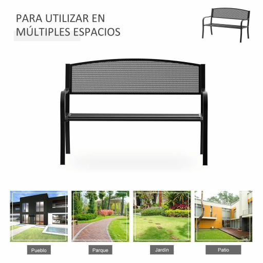 Banco Exterior de Jardín de 2 Plazas Banco para Terraza con Respaldo de Malla de Acero Carga 240 kg 127x60x87 cm Negro [4]